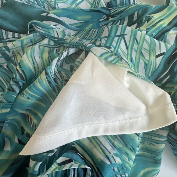 Vtg Signature by Robbie Bee Cowl Neck Midi Dress Womens L Palm Leaf 90s‎ Resort - Picture 5 of 10